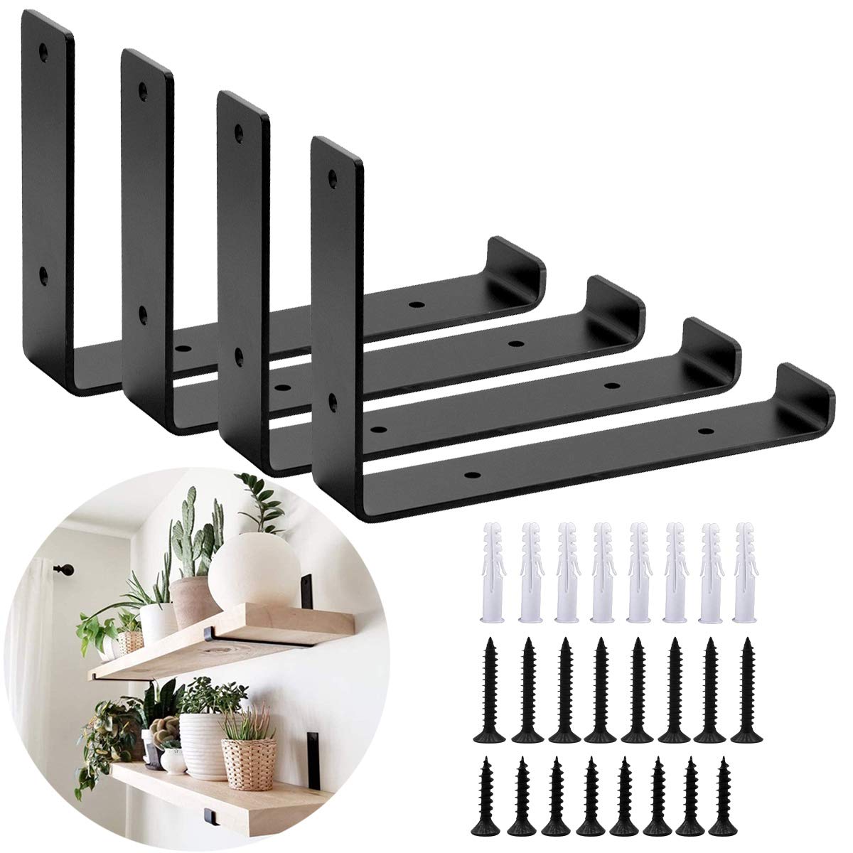 Buy Shelf Brackets 8 Inch 4PCS Heavy Duty Black Wall Bracket with Lip