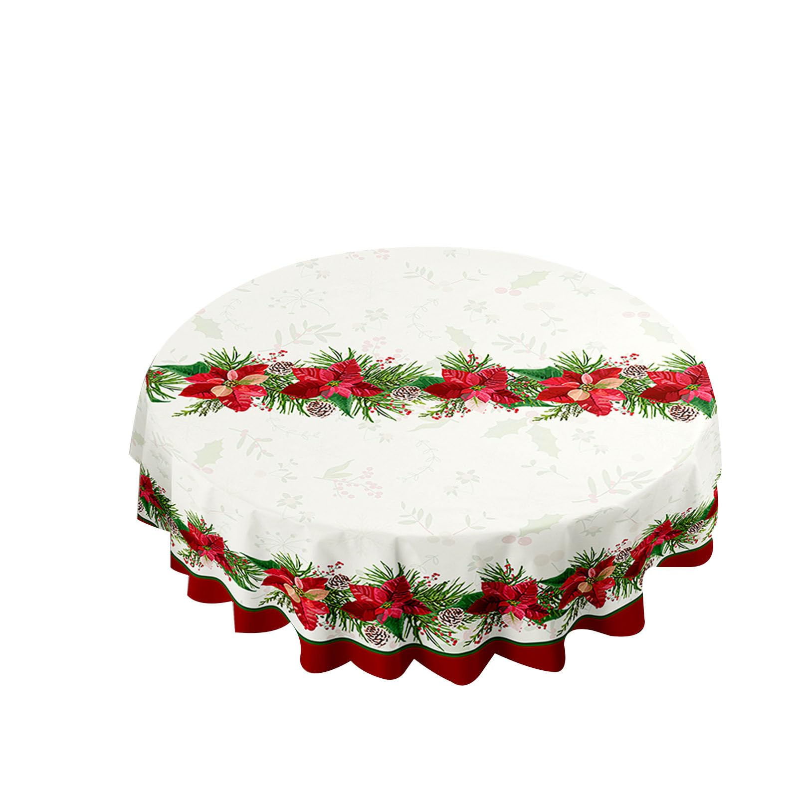 Hixingo Nappe Ronde Impermeable Anti Tache, Houx De Noël Nappes Infroissable Nappe Lavable Pour Décoration Fête Salle à Manger Cuisine Jardin Restaurant (Diamètre 180cm,Houx De Noël A