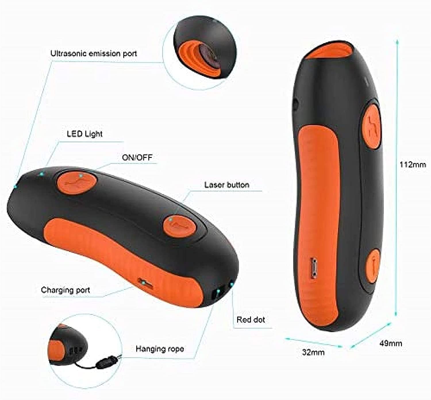 Disuasorio ultrasónico de ladridos de perros, dispositivo 2 en 1 for entrenamiento de perros y control de ladridos, dispositivo antiladridos, rango de control de 16.4 pies, interior y exterior