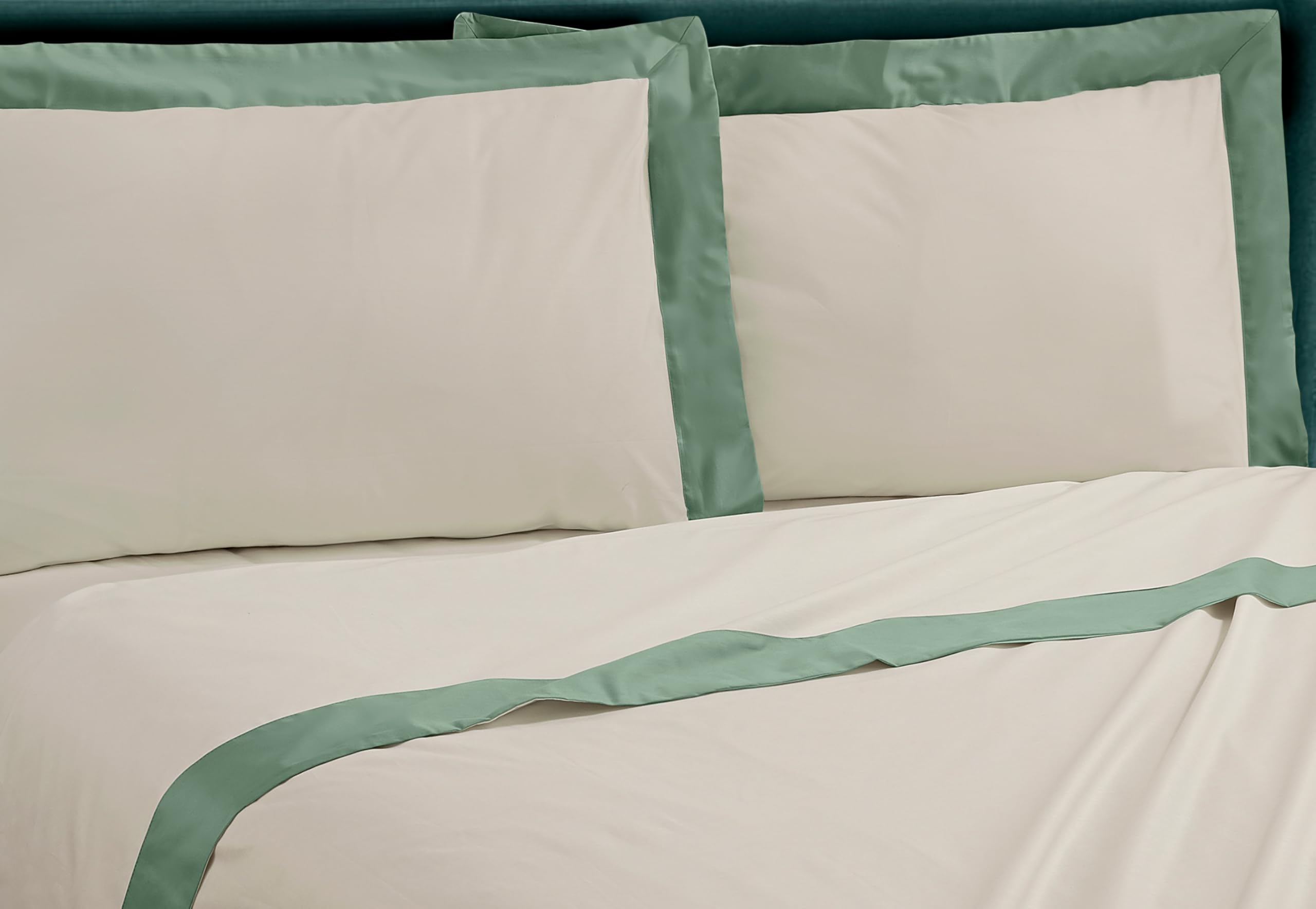 Riad Arredo Set Completo Lenzuola Matrimoniale 100% Cotone Minimal Con Balza in Raso - Completo Letto Tinta Unita Morbido Puro Cotone Elegante (Salvia)