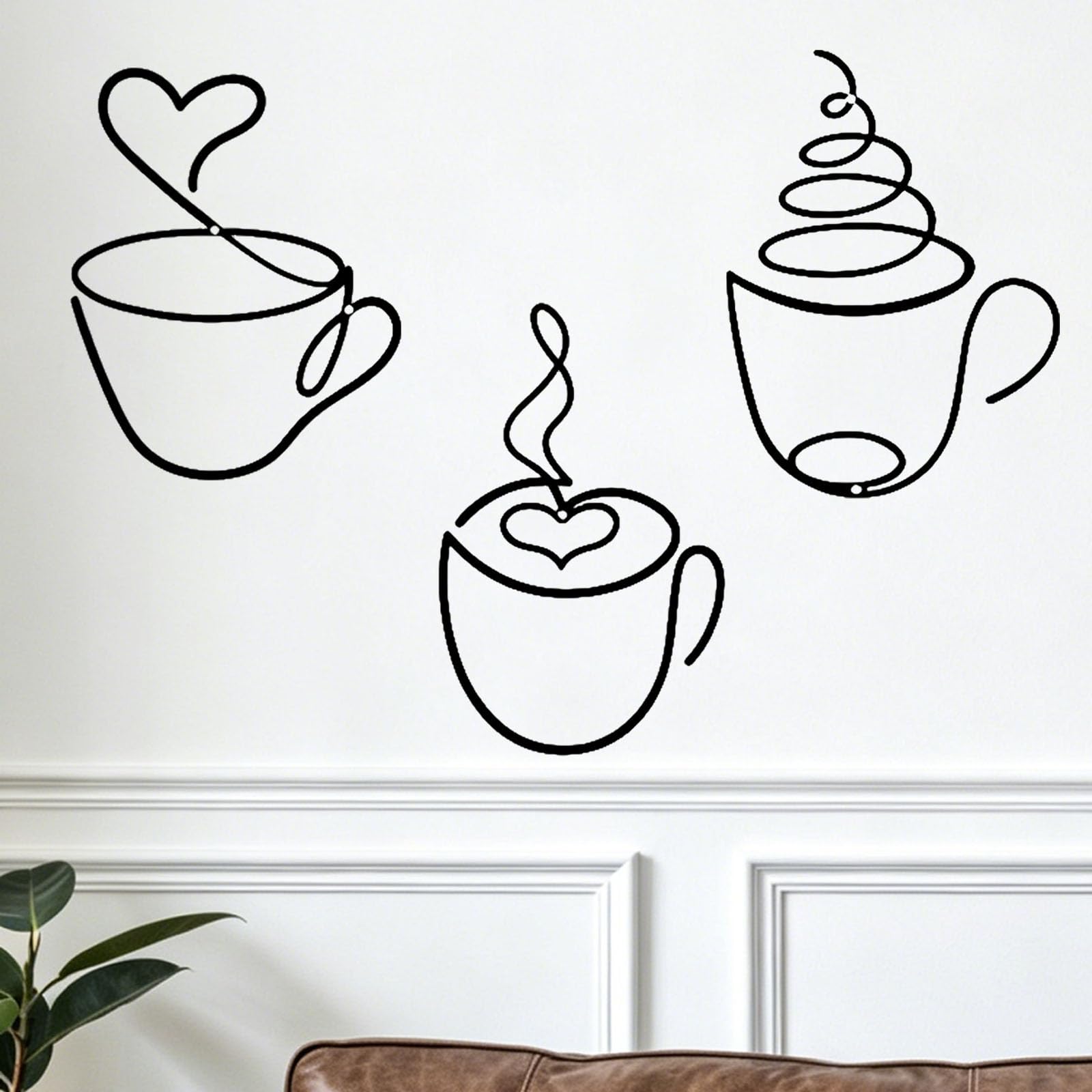 CocCCoon 3pcs Black Wall Art Coffee Cup Metal Wall Art for Kitchen Decorations for Walls,Coffee Bar Hanging Decor Simple Modern Metal Artwork Silhouette Design, to Living Room Or Cafe Hallway Decor