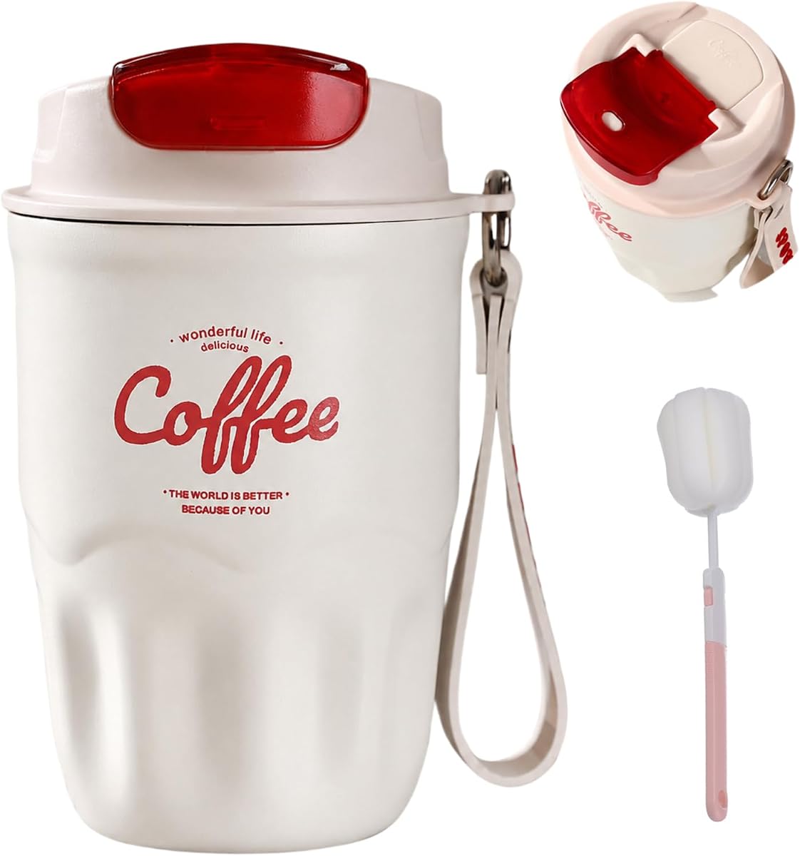 Coffee Vacuum Flask with Smart Temperature Display, Portable Stainless Steel Insulated Travel Mug with Leakproof Lid for Hot & Cold Drinks. (White,Standard)