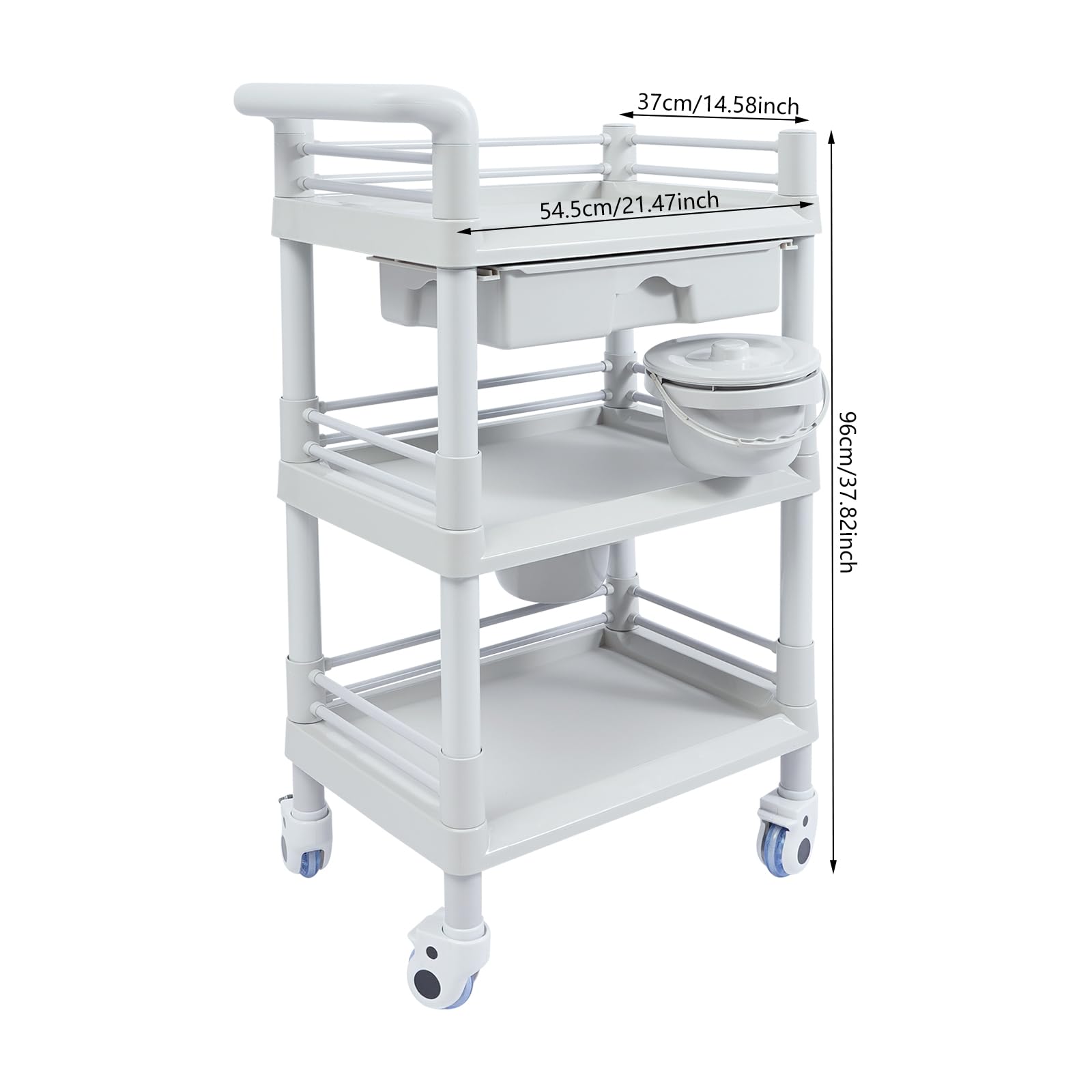 Hanmorfarbi Mobile Beauty Trolley Beauty Salon Trolley, Changing Instrument Cart, Instrument Table Multifunctional Care Trolley Three Layers, with Drawer Lockable Wheels (Ash Gray)
