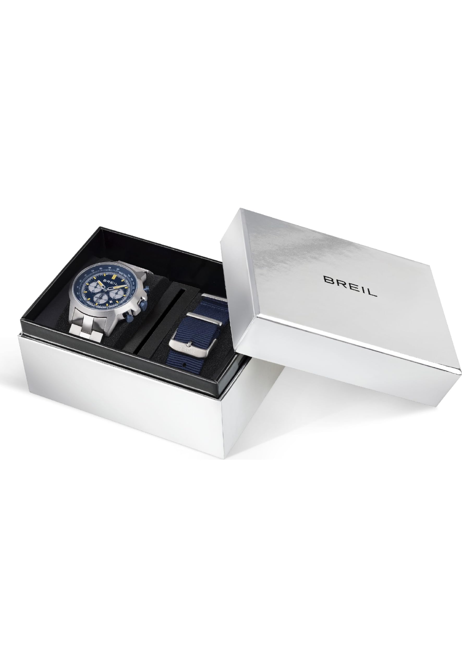BREIL Reloj Hombre, Brazalete de Acero, Tela, Caja 46 cm