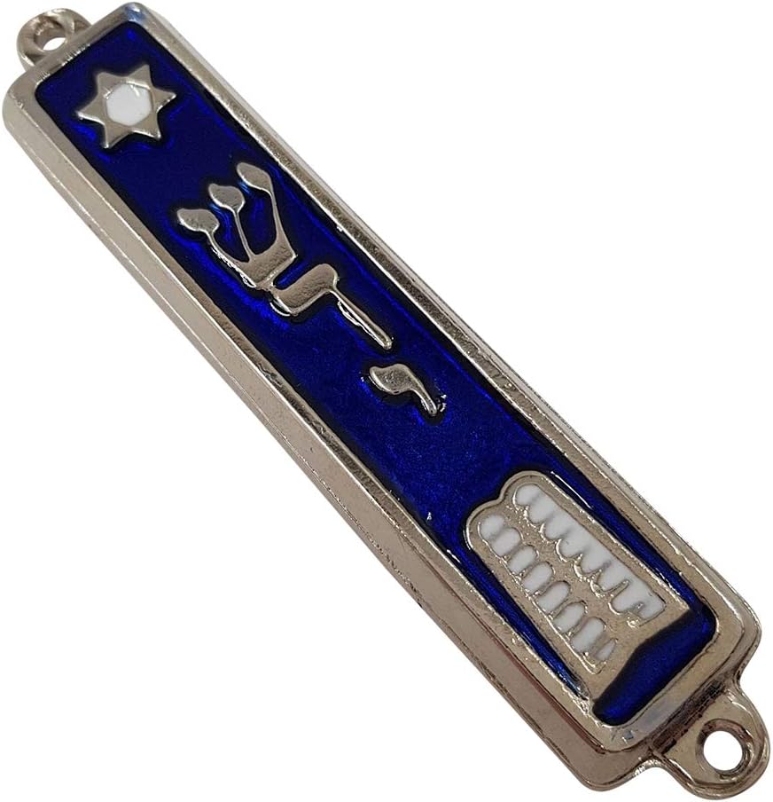 TALISMAN4U Ten Commandments MEZUZAH with Scroll Silver Tone Enamel Israel Judaica Door Mezuza 3.5 Inch