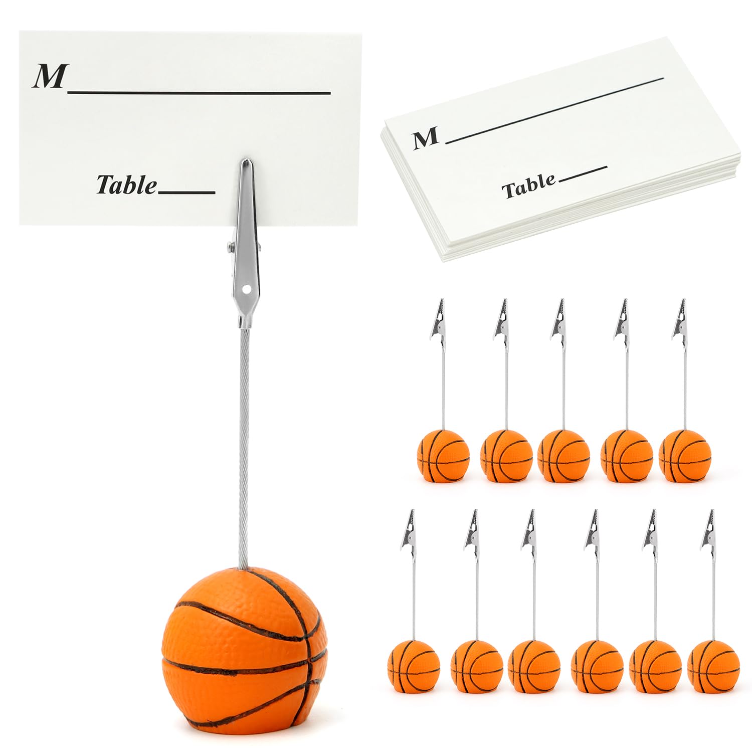QWORK 12 Pcs Resin Sports Ball Base Memo Clips with Crocodile Clips, Table Number Card Holders & Photo Stands