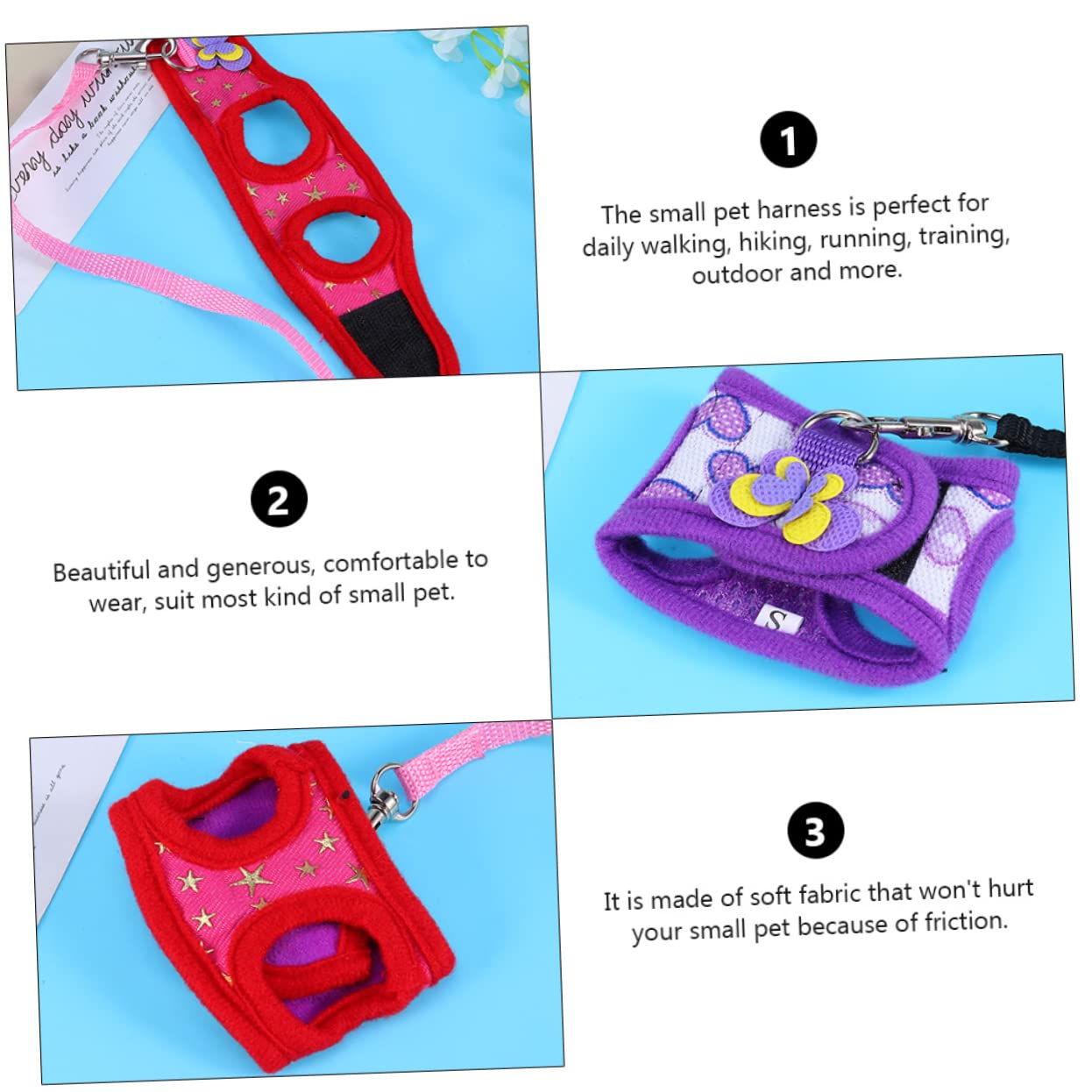 VANZACK 6sets Pettorina Per Criceti e Cincillà Con Guinzaglio Di Materiale Traspirante Per Piccoli Animali Come Porcellini e Furetti Colori Vivaci e Comodi Da Indossare