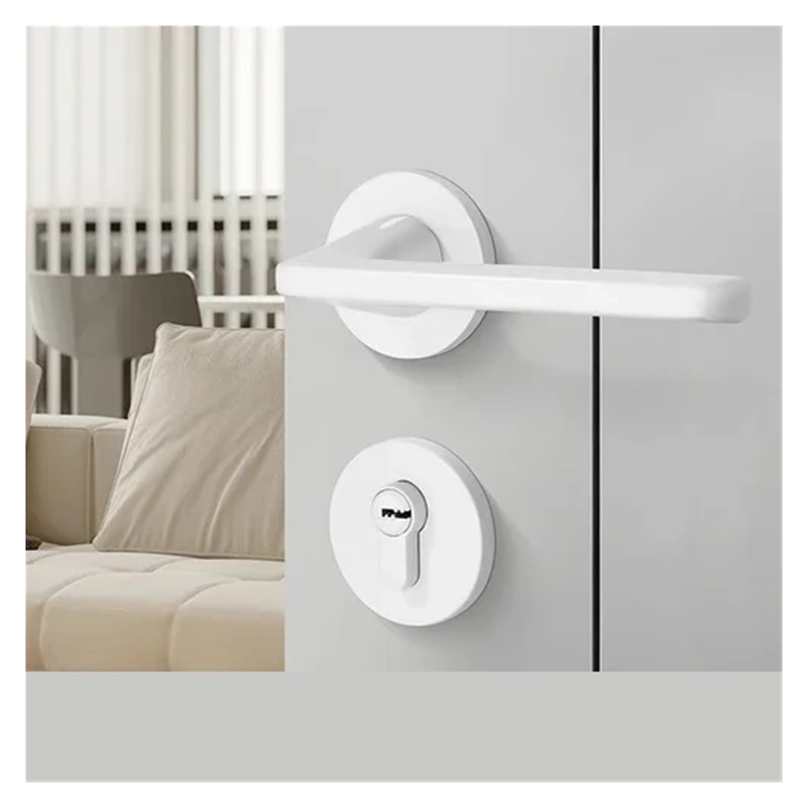 Poignée de porte chambre alliage blanc clé rosace 58mm pour rénovation