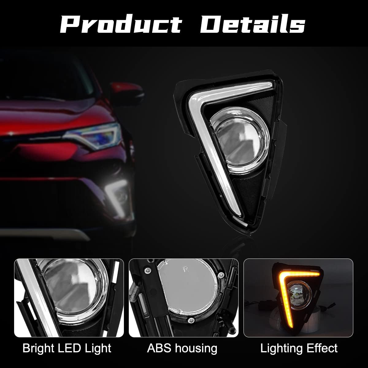 Daytime Running Lights For Toyota RAV4 2016 2017 2018 Front Fog Lamps Amber Turn Signal Light Replacement DRL LED Lights with Bezel