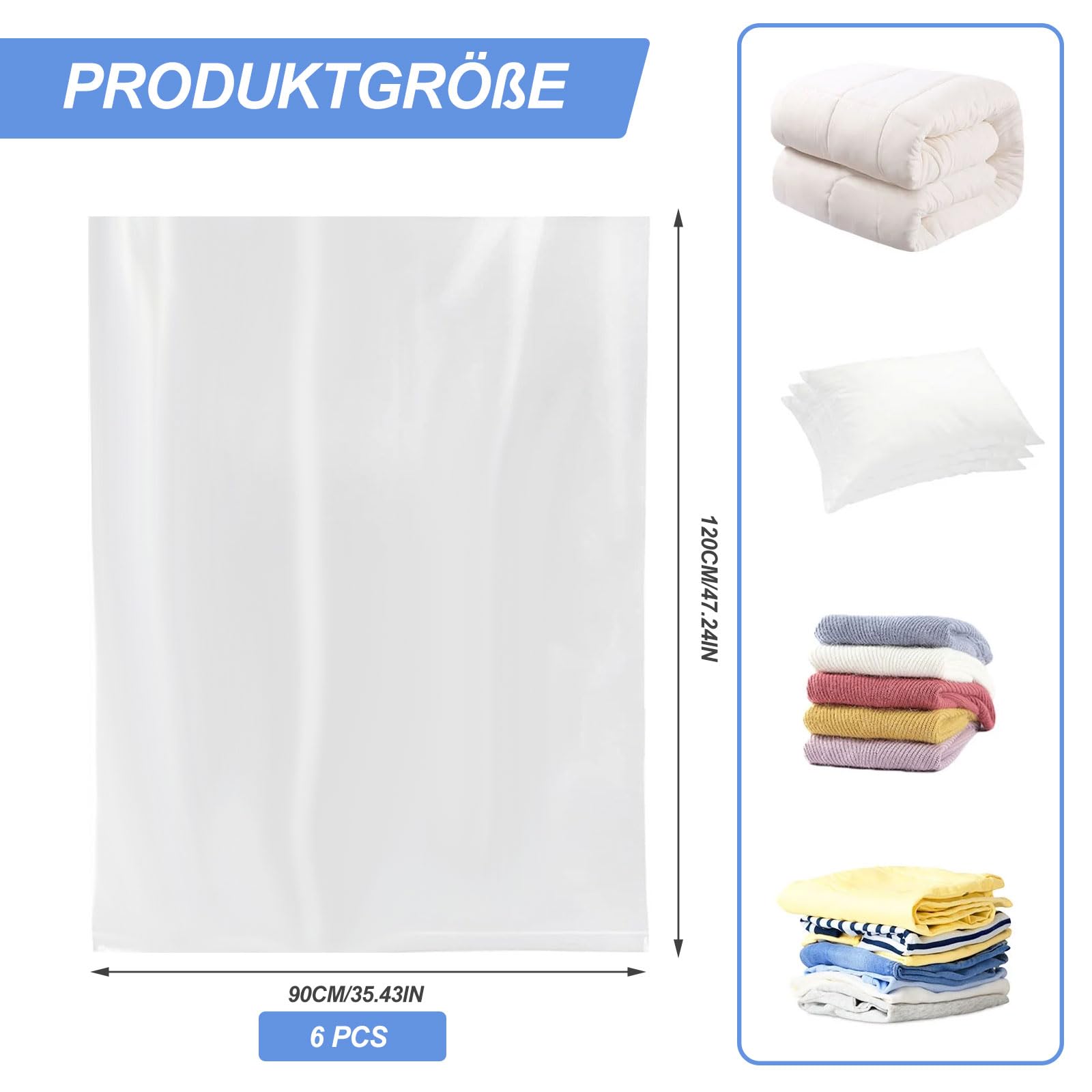 6 Große Transparente Aufbewahrungsbeutel (90x120 Cm) Mit Kabelbindern – Staubdicht & Wiederverwendbar