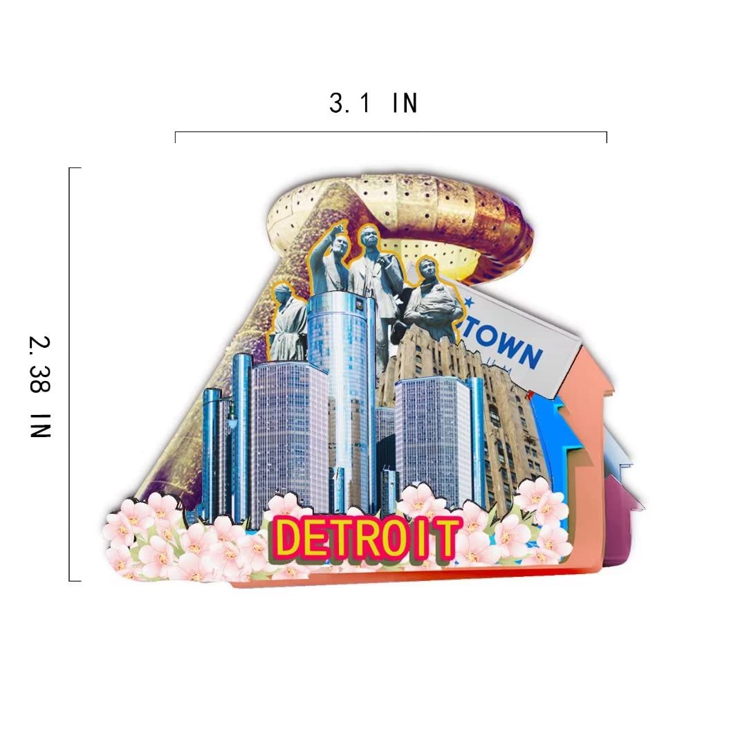 Magnete Da Frigorifero Detroit Michigan In Legno, Fatto A Mano, 3 Strati 3D, Souvenir Artistico Regalo USA-578 - 2