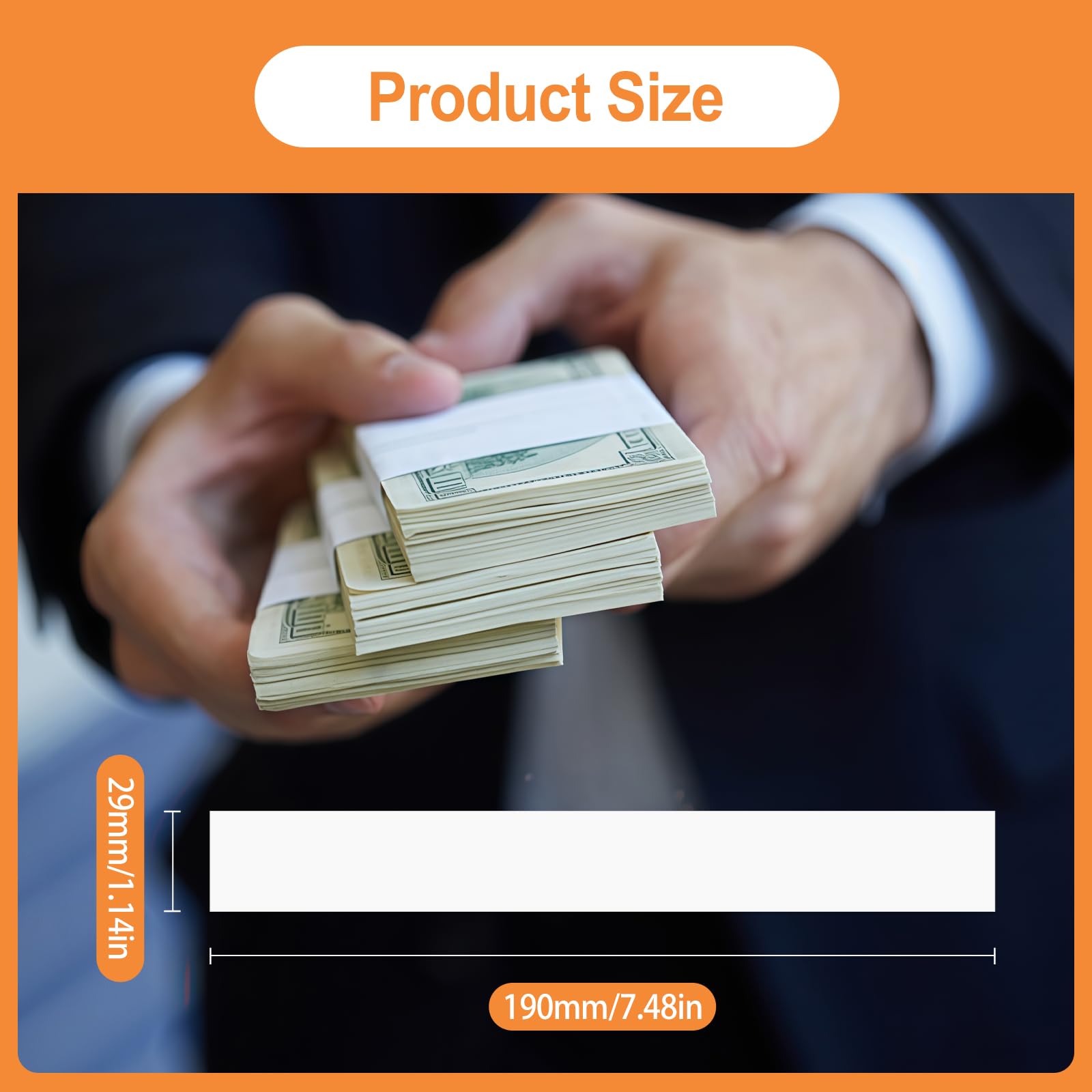 300 Piezas Autoadhesivas para Billetes, 192 mm x 29 mm Envoltorios de Billetes Autoadhesivos, para Organizar Facturas, Efectivo y Dinero, para Organizar Billetes, Pequeña y Práctica (Blanco)