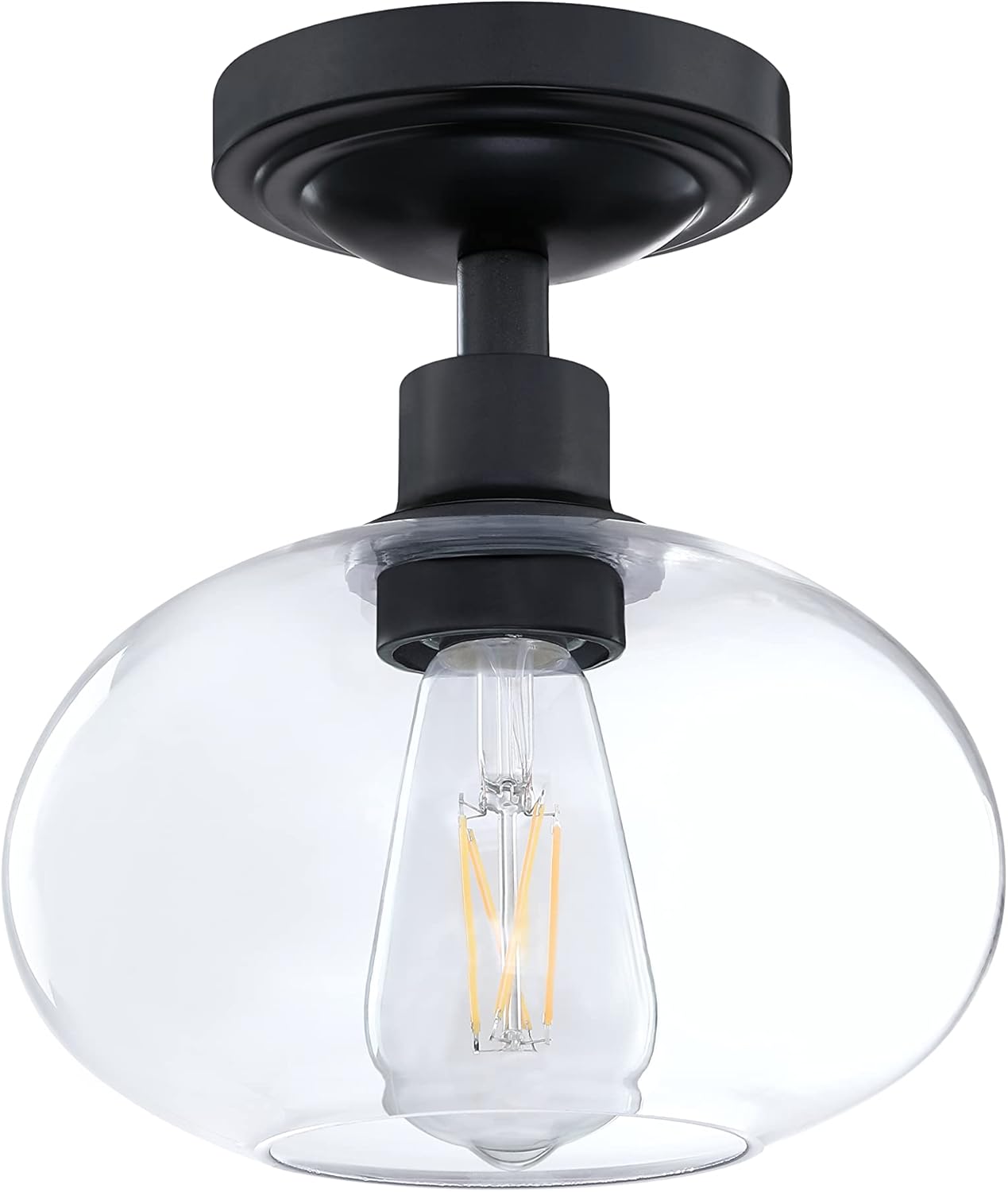 Doraimi Lighting Industrial 9 Inch Polygon Clear Seeded Glass Semi Flush Mount Ceiling Farmhouse Light fixtures Brushed Bronze Finish for Hallway Bedroom Kitchen Island - - 