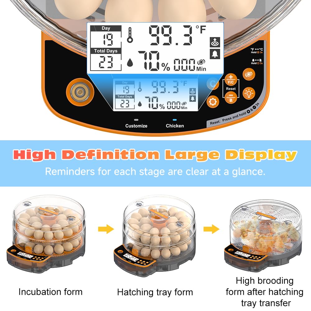 Incubatrice per uova di gallina, incubatrice automatica per uova di gallina, con serbatoio d'acqua integrato, rotazione automatica a 360°, candela per uova a LED, allarme temperatura e umidità