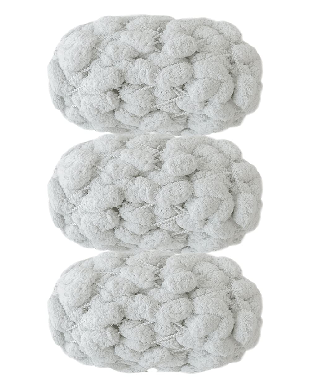 3 Rolls Pomp-A-Doodle Yarn,100% Polyester Jelly Bean POM-POM Ball Yarn for Crochet Knitting Handcraft Mat Pet Nest 450g (Light Grey)