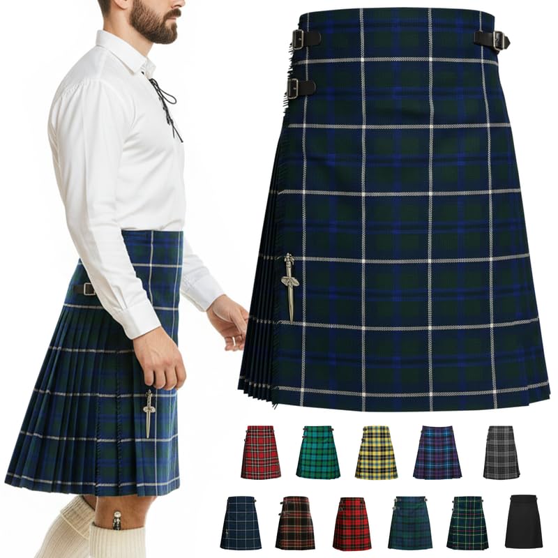 Men’s 5 Yard Tartan Kilt, Authentic Scottish Tartans, Adjustable Leather Straps, Soft Non-Itchy Fabric, Comfortable Fit