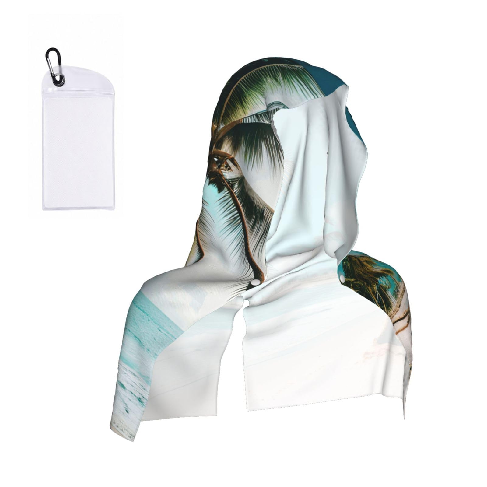 DUWAA Beach Palm Trees Print Reusable Hoodie Cooling Neck Wrap, Hot Weather Outdoor Sports Workout Head Towel For Stay Chill