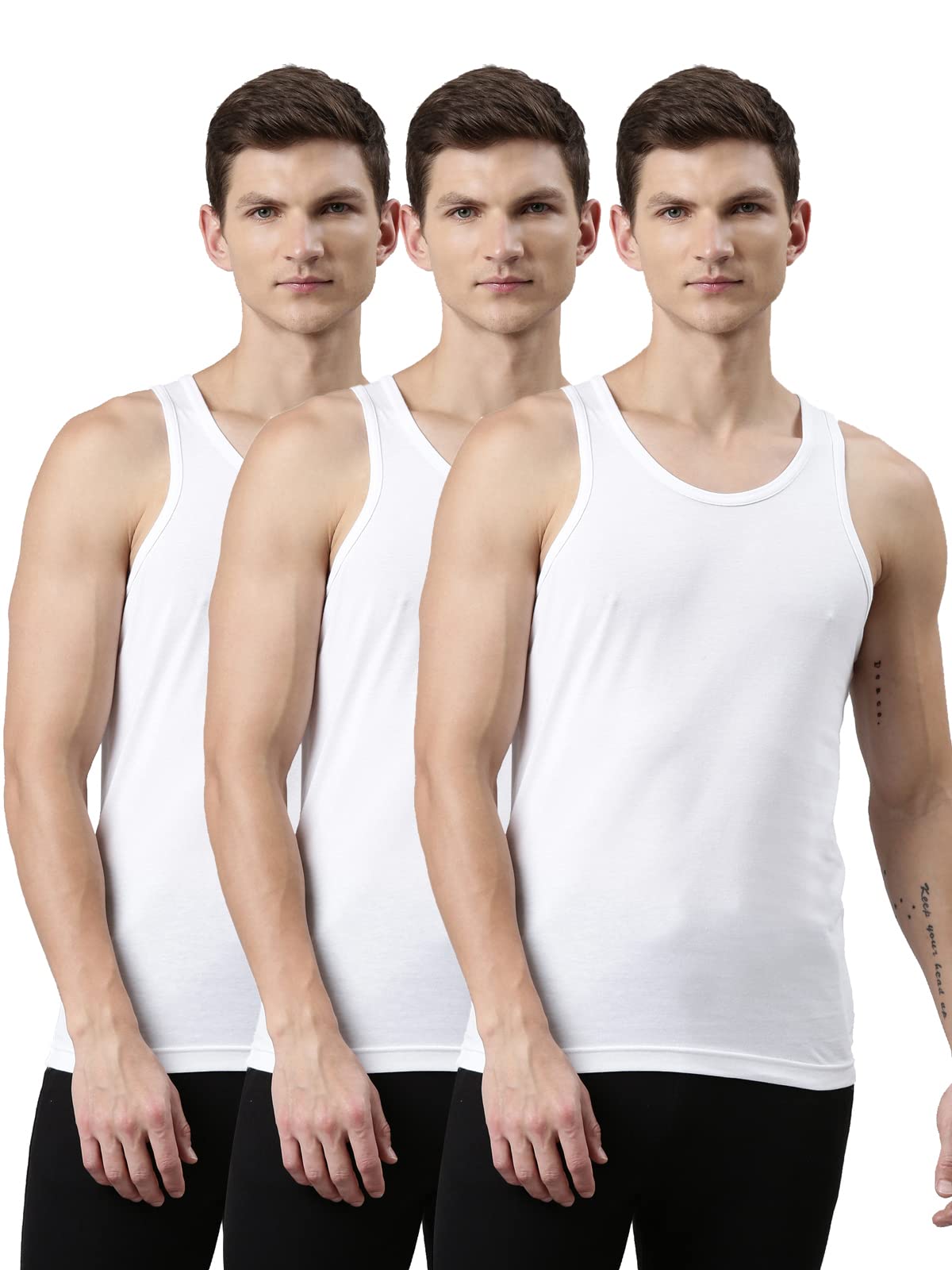 f a s o Mens Pack of 3 White Cotton Vest-picture-37