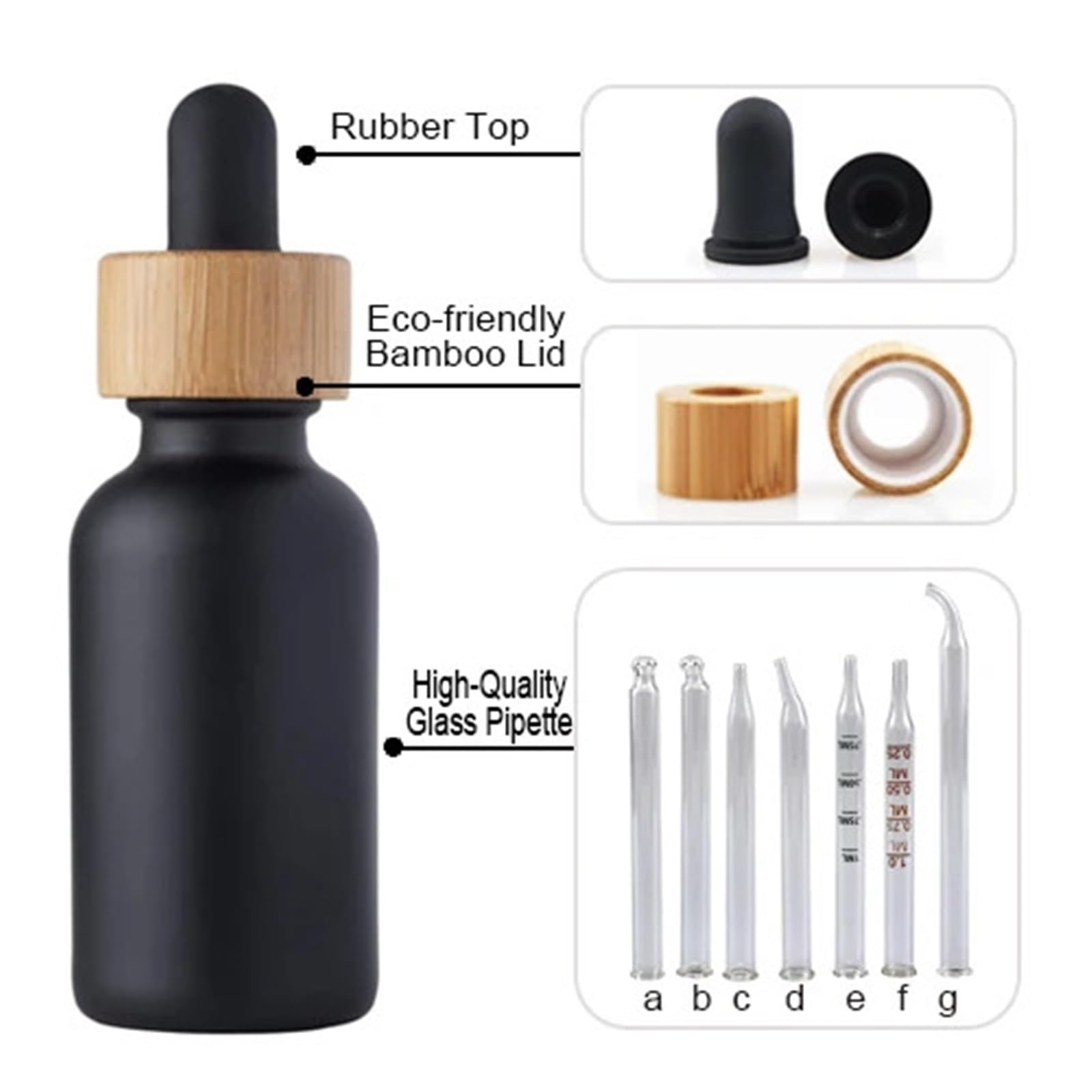 Gotero Las botellas cosméticas del aceite esencial pelo de la cutícula esmerilaron botella cristal negra dropper con el top tapa(Clear bottle)