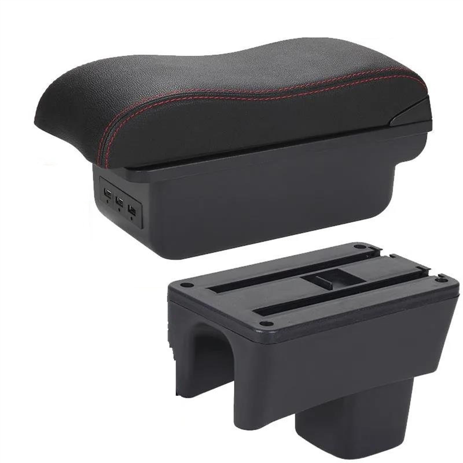 Car Armrest Box Curved Surface Storage Easy To Install Dedicated For Swift 2005-2023(B1 Black red 3USB)