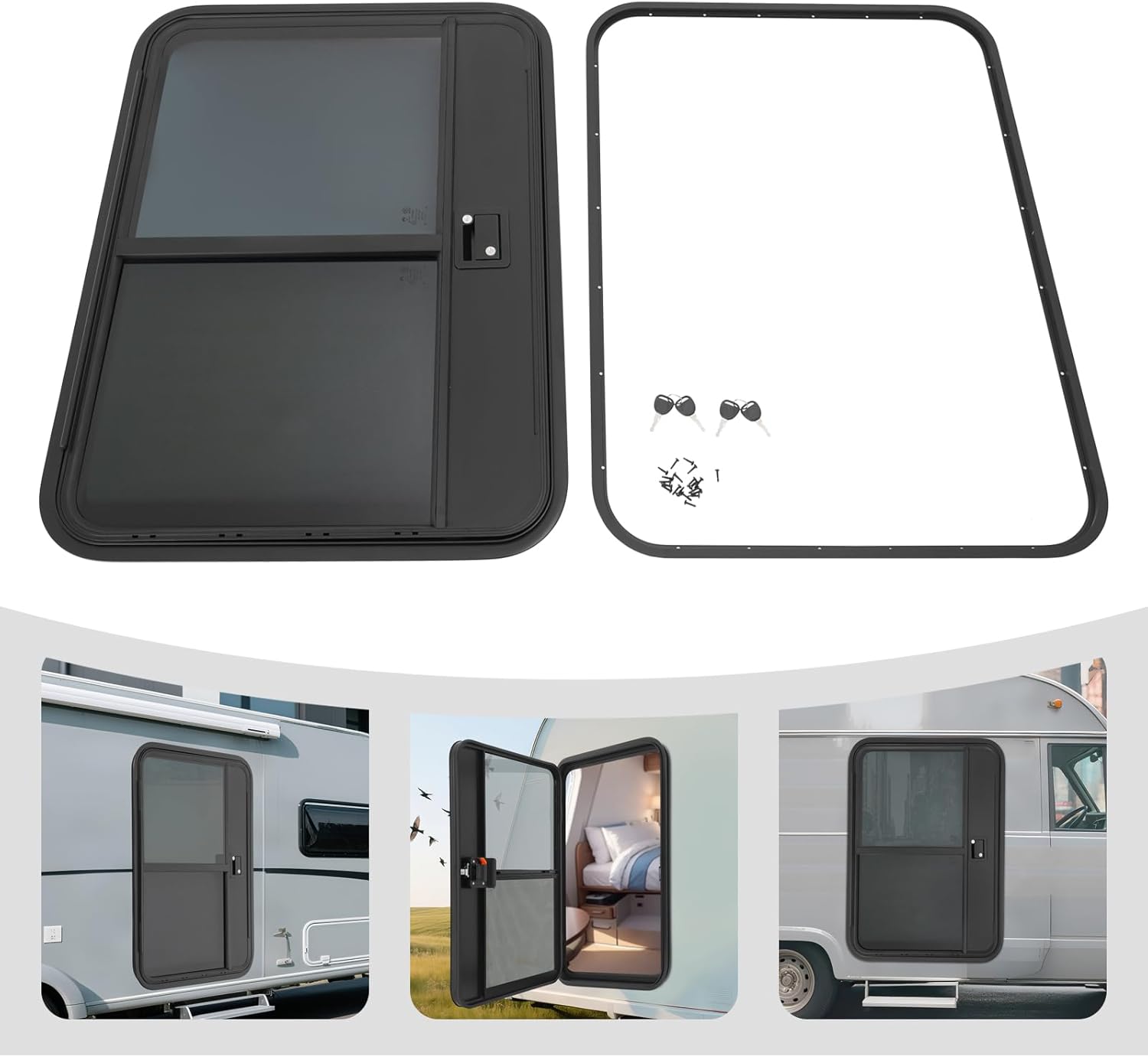 28"×38" RV Entry Door, Universal Aluminum Alloy Teardrop Trailer Door w/Tempered Glass & 4 Keys, for RVs, Campers, Trailers with 18-20mm Wall Thickness (Left Driver Side)