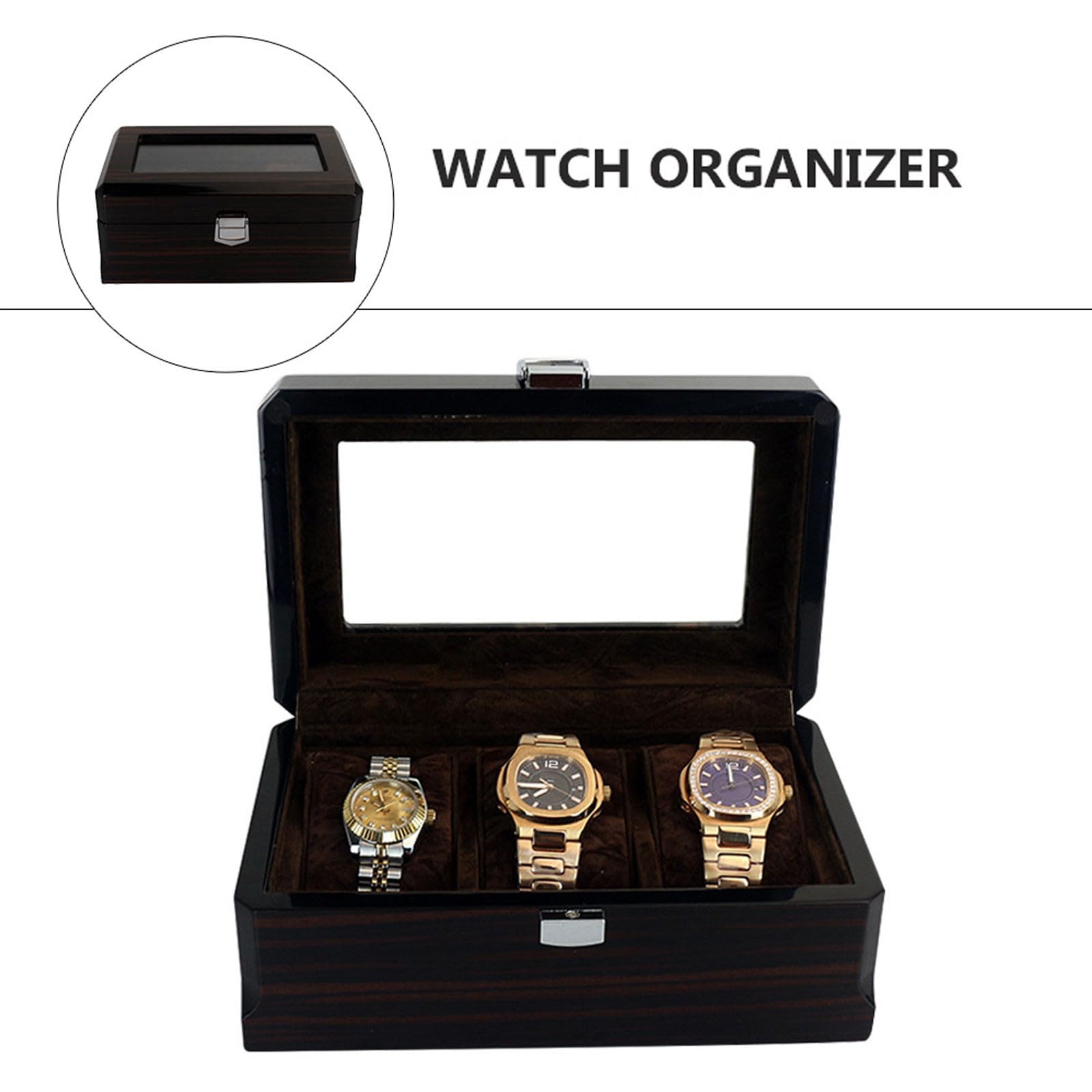 Uhrenbox Personalisiert mit 3 Fächern, Elegante Aufbewahrung | Schwarz, Vintage Design für Schmuckaufbewahrung Holz, Schutz vor Kratzern und Schäden, Geschenk zu Weihnachten