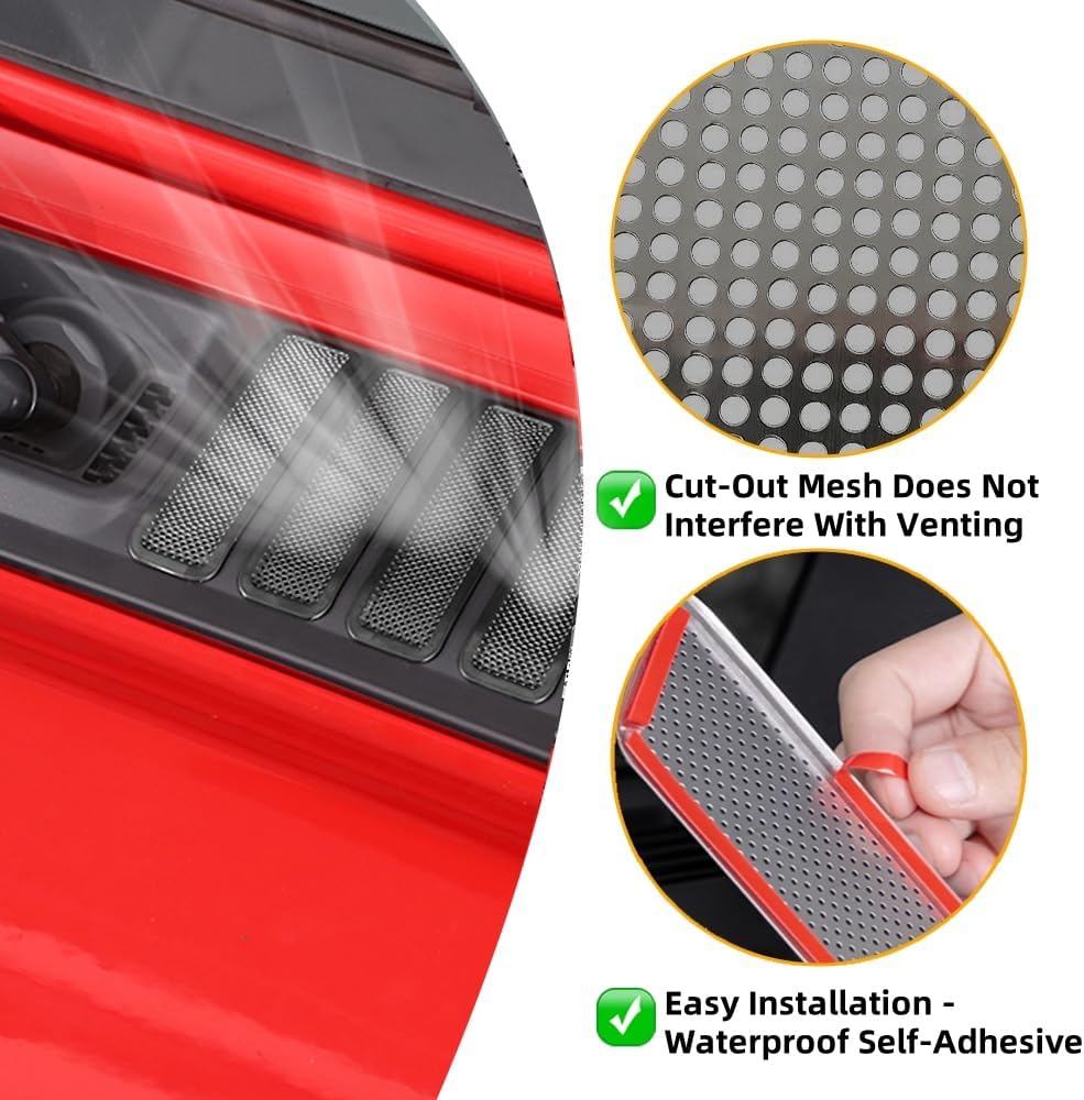 7-PACK Engine Hood Air Vent Inlet Cover Trim for 2024 2025 Jeep Wrangler JL JLU Unlimited Sports Freedom Sahara Rubicon Gladiator JT 2-Door & 4-Door Exterior Accessories (Black)