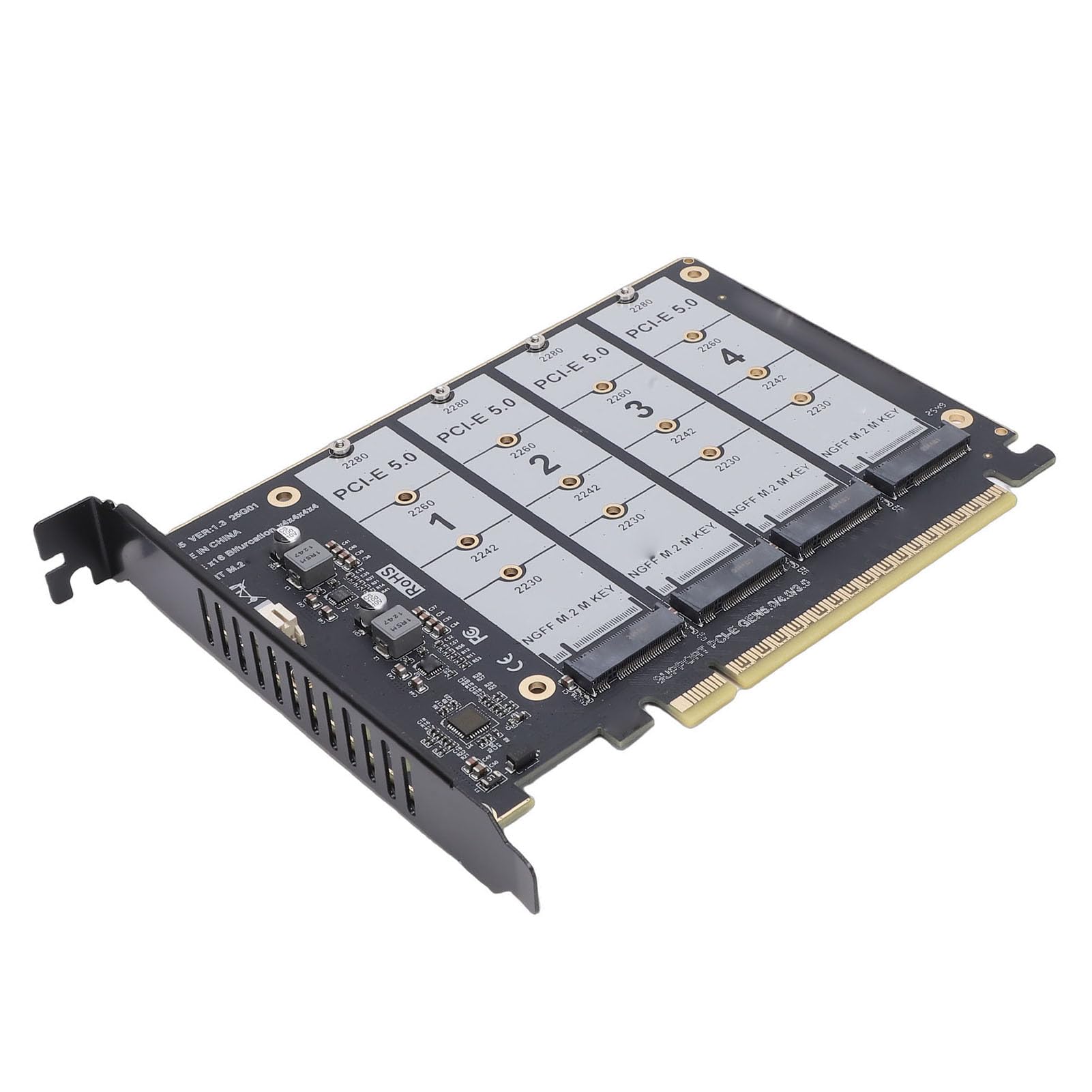 ASHATA Carte Adaptateur M.2 PCIE 5.0, Convertisseur 4 Ports M.2 NVMe SSD vers PCIE X16, Lecteur de Disque Dur, Carte d'extension Interne PC, 4 X 128 Gbit/s, clé, Idéale pour Les Postes de Travail