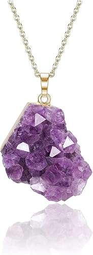 Jovivi Collar de cristal de amatista natural para mujeres y hombres, collar con colgante de piedra de cuarzo de amatista áspera irregular para