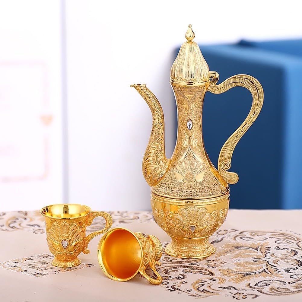 Set Vino per lusso Zinco Fiaschetta 6 Bicchieri Vassoio Set Vino(Gold) | Lega di zinco , placcatura argento, anti-ruggine, , per facile da pulire