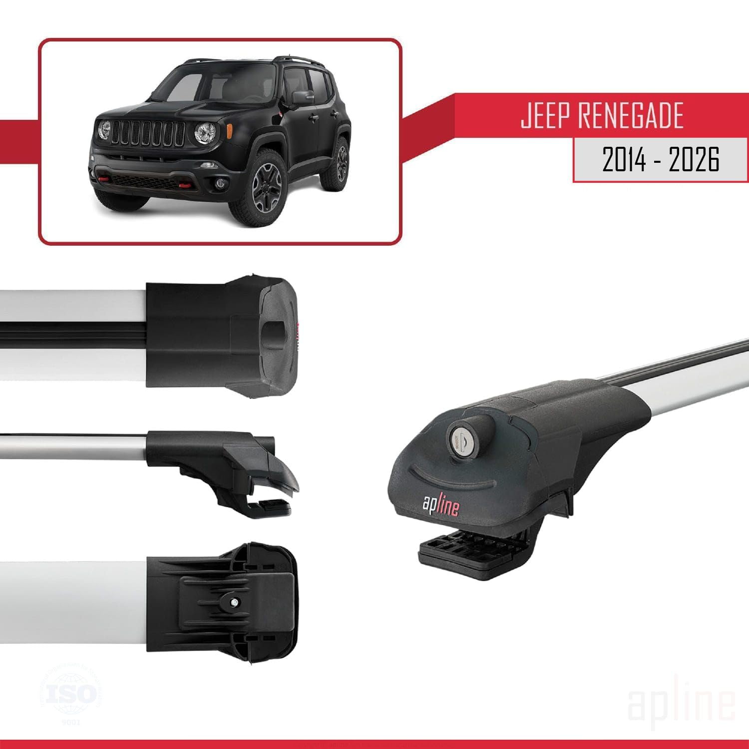 Compatibile con Jeep Renegade (BU) 2014-2026 Modello ACE-1 Barre Tetto Portapacchi Auto Barre Portatutto Grigio Alluminio 2 Barre