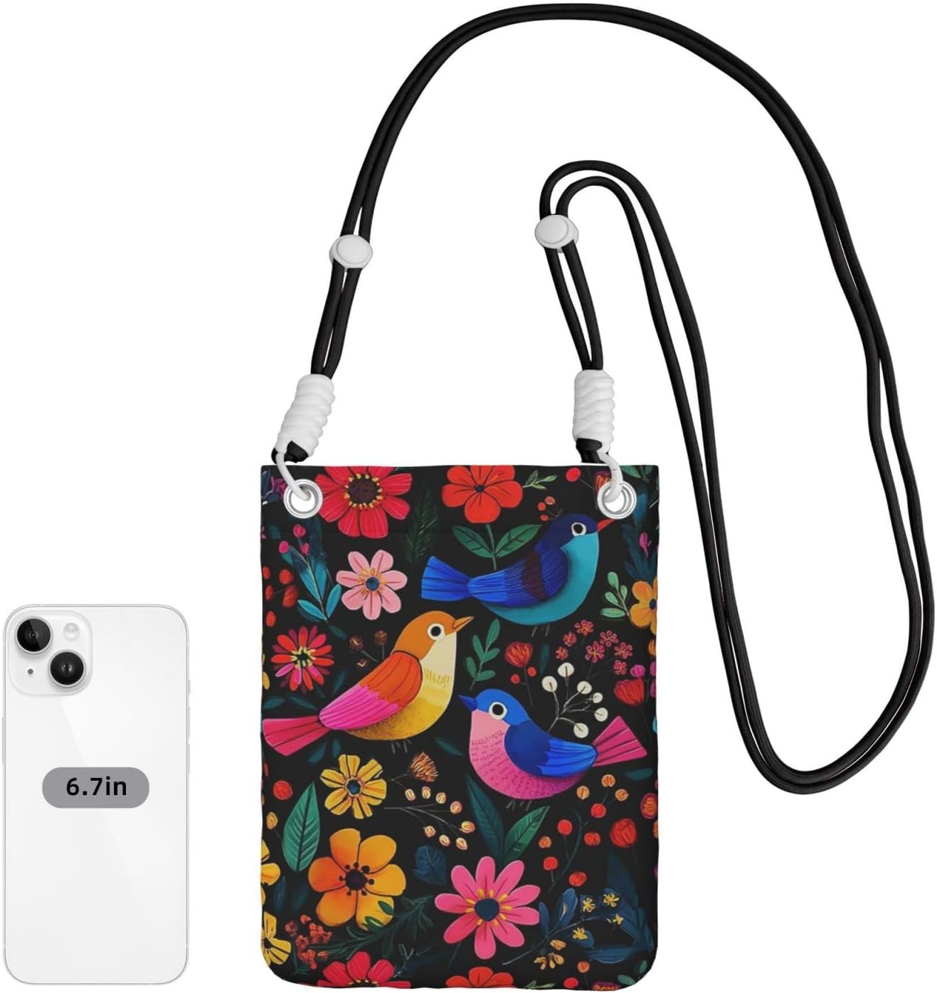 Women’s Cell Phone Crossbody Bag, Mini Shoulder Purse with Adjustable Strap, White Floral Design image 3