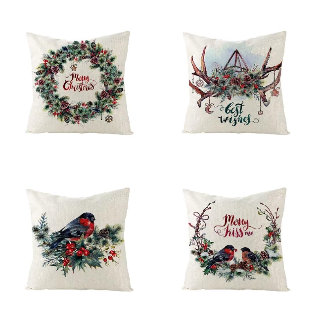 Funda de Almohada 50x50 cm Pájaro Fundas Cojines Sofa Juego de 4 Funda Cojin Super Suave Almohada Cojin, Navidad Funda Cojines Cama con Cremallera Oculta Cojines Grandes para Sala de Estar Sofá R225