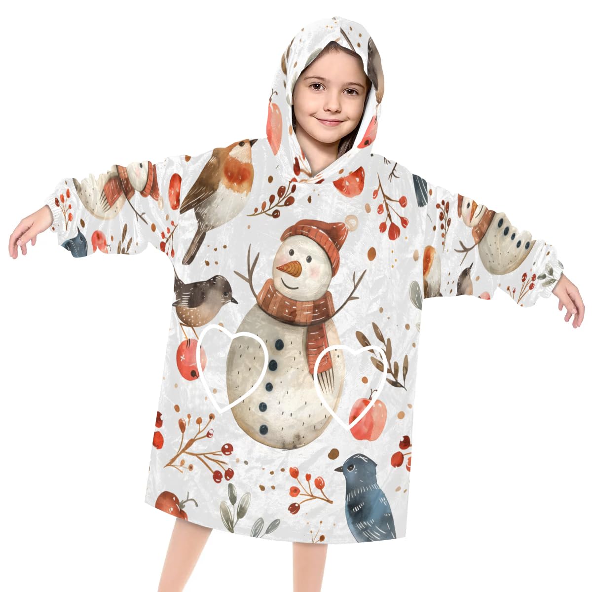 Wearable Blanket Hoodie for Kids, Grassland Birds Fleece Sweatshirt Blanket Oversized Blanket Sweatshirt with Pocket Flannel Warm Hooded Blanket 6-10 Year Old Girl Boy Gift, One Size