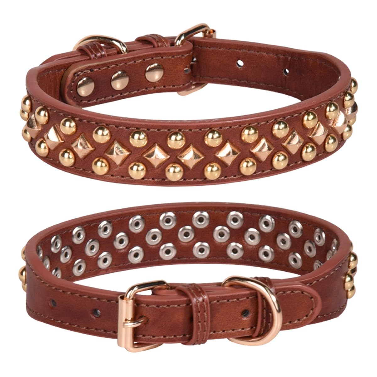 haoyueer Spiked Dog Collar Soft Pu Leather Mushrooms Rivet Spike Studded Dog Collar Adjustable Puppy Collars (M, Brown)