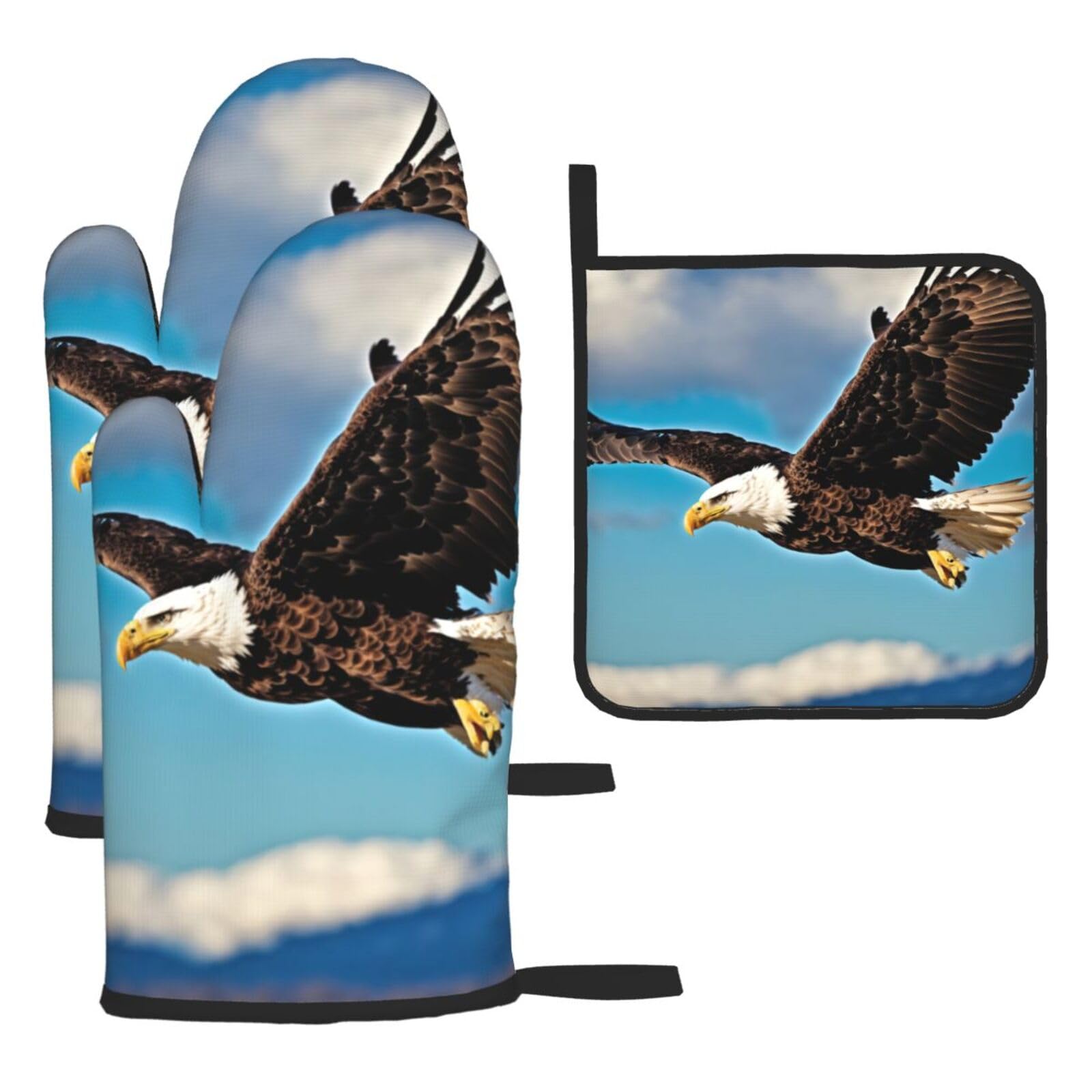 Flying Eagle Print Oven Kitchen Gloves For Baking Outdoor Grilling Home Use Mitts Microwaving Bbq