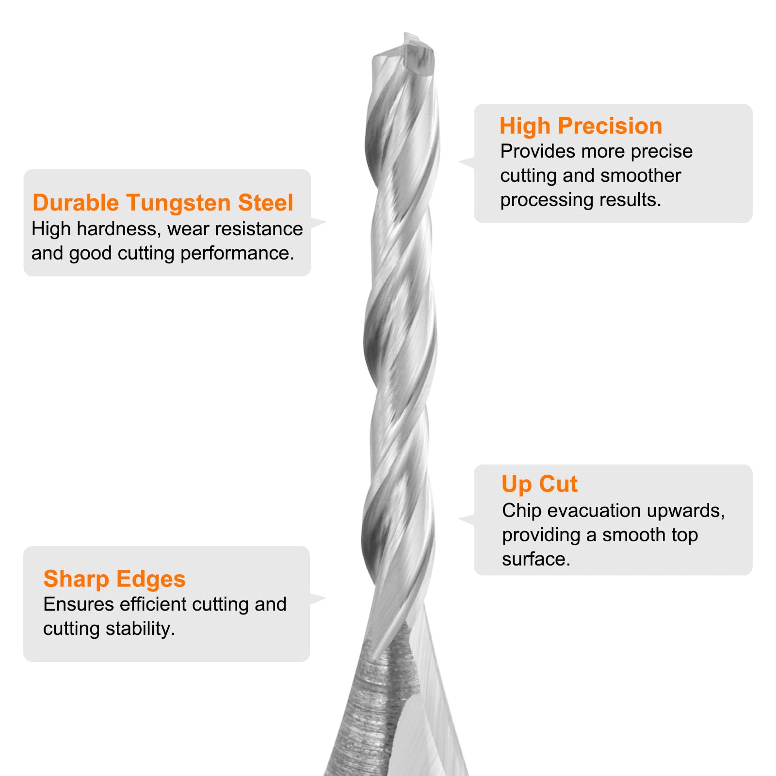 sourcing map 2 punte per fresa a spirale da 0,3 cm, diametro del taglio, 2 scanalature, per intagliare il legno e incidere (codolo 1/4", lunghezza taglio 2,5 cm, lunghezza 6,3 cm, elica 30 gradi,