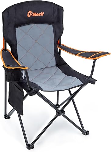 EMERIT Silla de campamento acolchada de gran tamaño, silla plegable cuádruple resistente de 350 libras con brazos, sillas plegables para exteriores