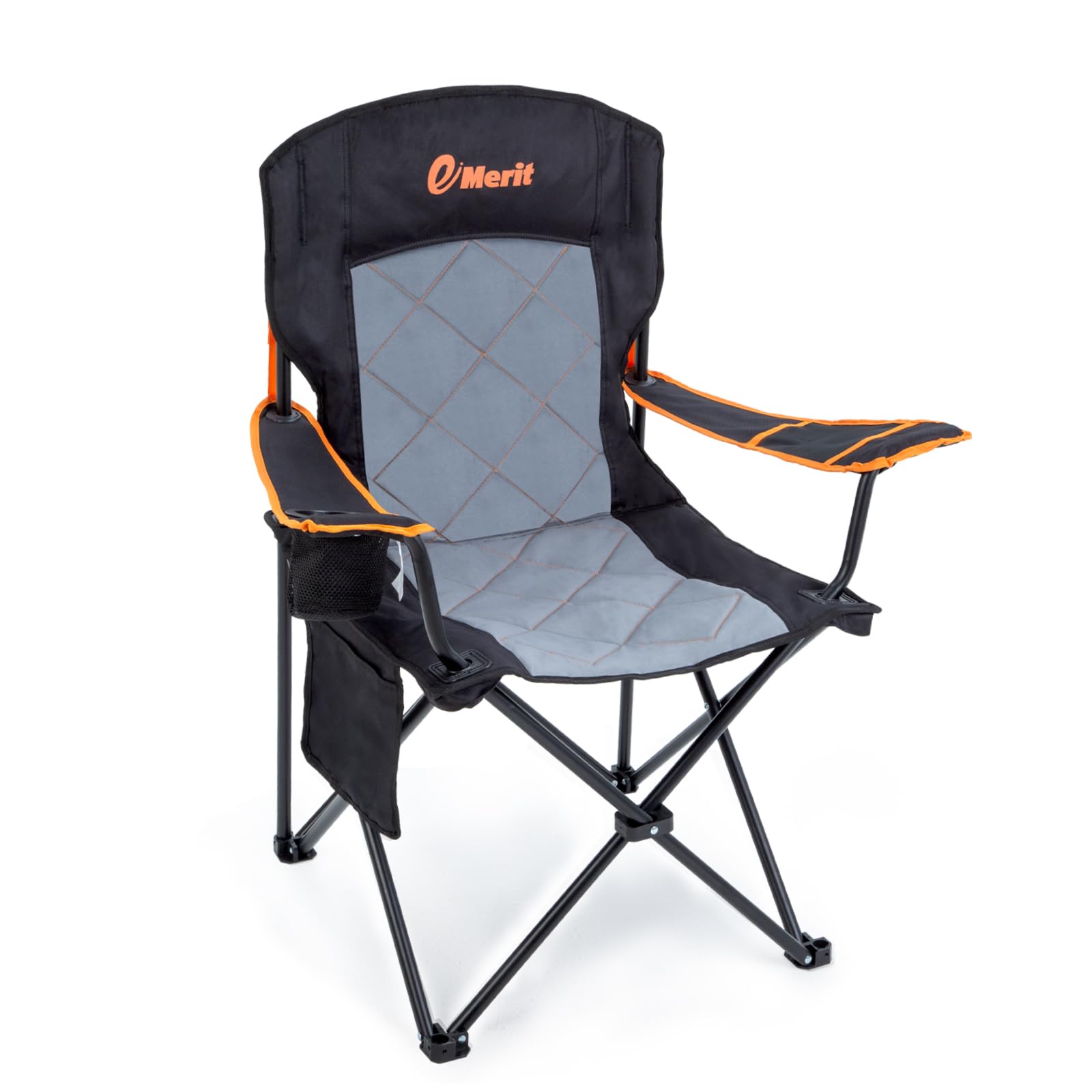 EMERIT Oversized Padded Camping Chair 350LB Heavy Duty Quad Fold Chair with Arms Collapsible Outdoor Chairs with Lumbar