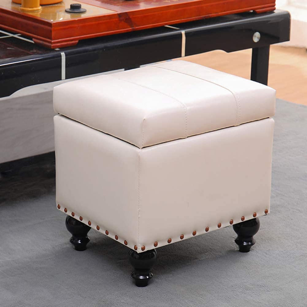 Pouf de rangement en similicuir et bois massif cube 40x34x40cm