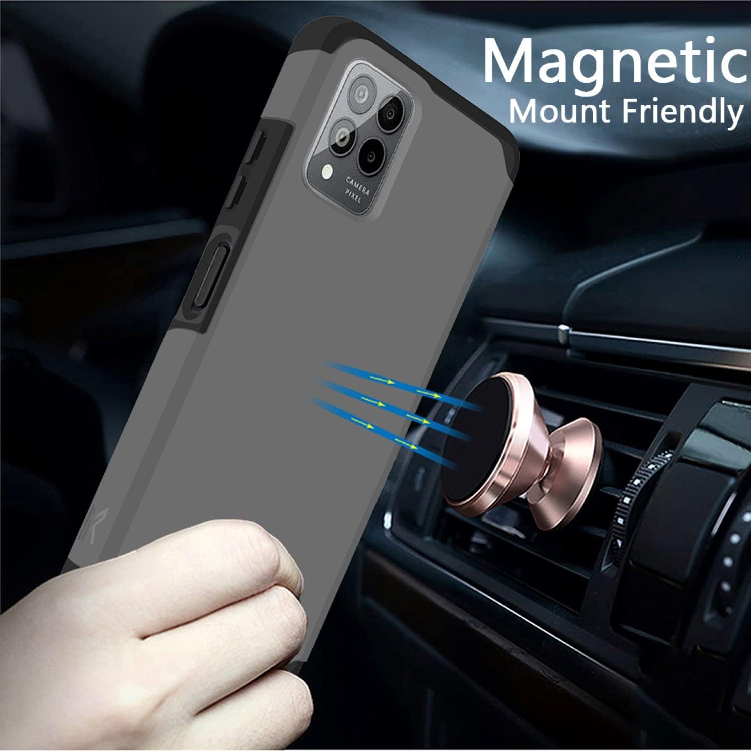 HRWireless Compatible for Revvl 6 Pro 5G Phone Case (Pro Version Quad Camera), Heavy Duty (Magnetic Mount Friendly) Series with Premium Minimalistic Design for Shock Absorption Charcoal Grey