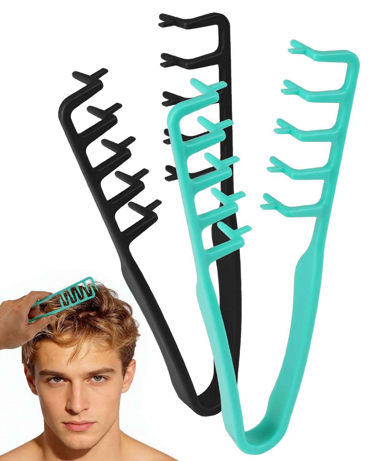 Styling Kamm mit Textur Comb, Volumizing Wide-Tooth Hair Styling Comb, Großzahnkamm Haarstyling-Kamm mit Breiten Zähnen, Roots Volume Tool, für Bangs Seam Grooming, Nahtpflege Haarbürste (Black+Blue)