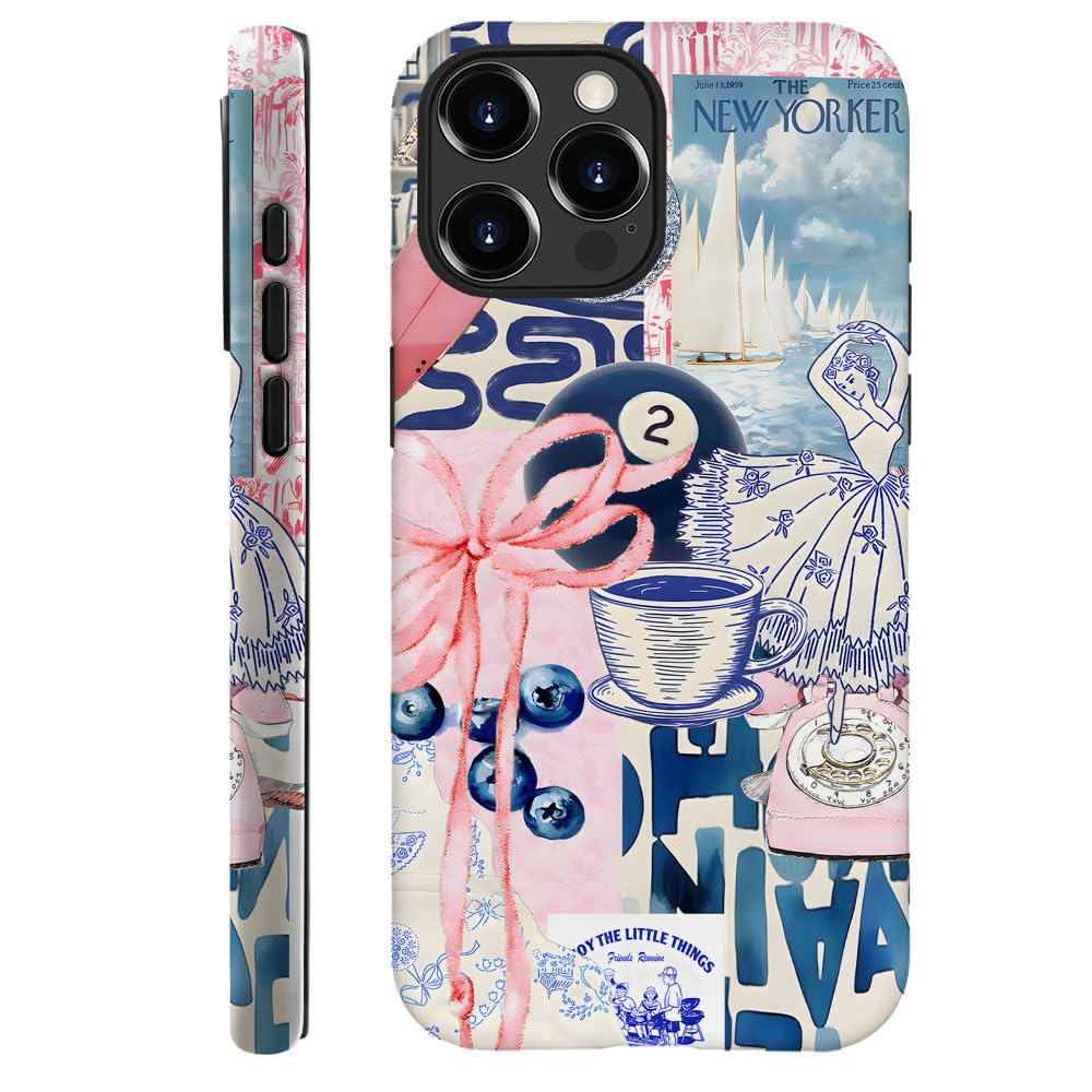 Generic Case Compatible with iPhone 16 Pro,Scratch Resistant Hybrid 2-Layer Hard Shell Phone Case,Coastal Coffee Collage