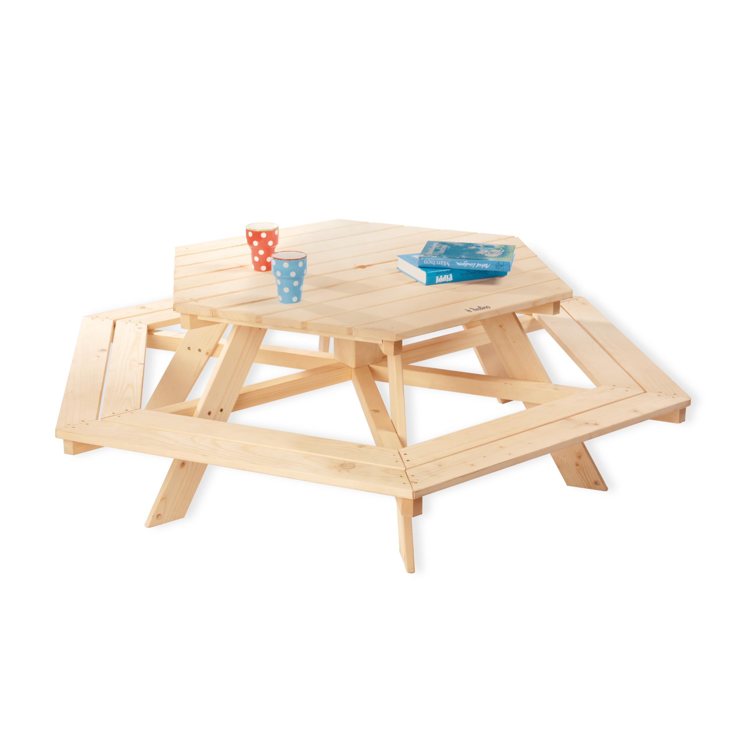 Pinolino Nicki Seggiolino Esagonale Legno massello 6 panche 1 Tavolo Bambini 2 Anni Naturale