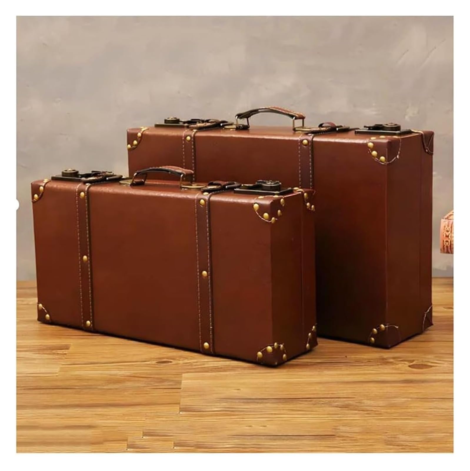 Valise vintage boîte de rangement de voyage marron pour décoration maison