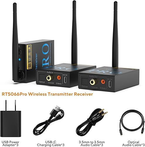 Miniatura 7 de 1Mii Receptor transmisor de audio inalámbrico 3 en 1 de 2.4 GHz para 2 subwoofers activosaltavoces activos, baja latencia de 20 ms, HiFi de 192