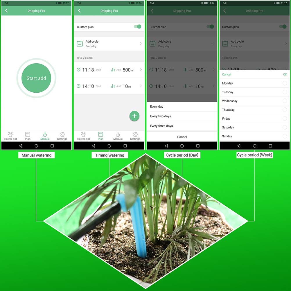 Kit automatico irrigazione a goccia, sistema di irrigazione fai da te, controllo Bluetooth Pompa acqua intelligente adatta per 8 piante in vaso,EUPlug