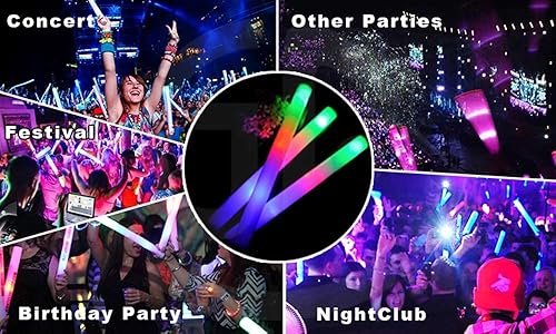 Miniatura 3 de 100 varillas de espuma LED a granel, multicolor con 3 modos intermitentes, suministros de fiesta que brillan en la oscuridad