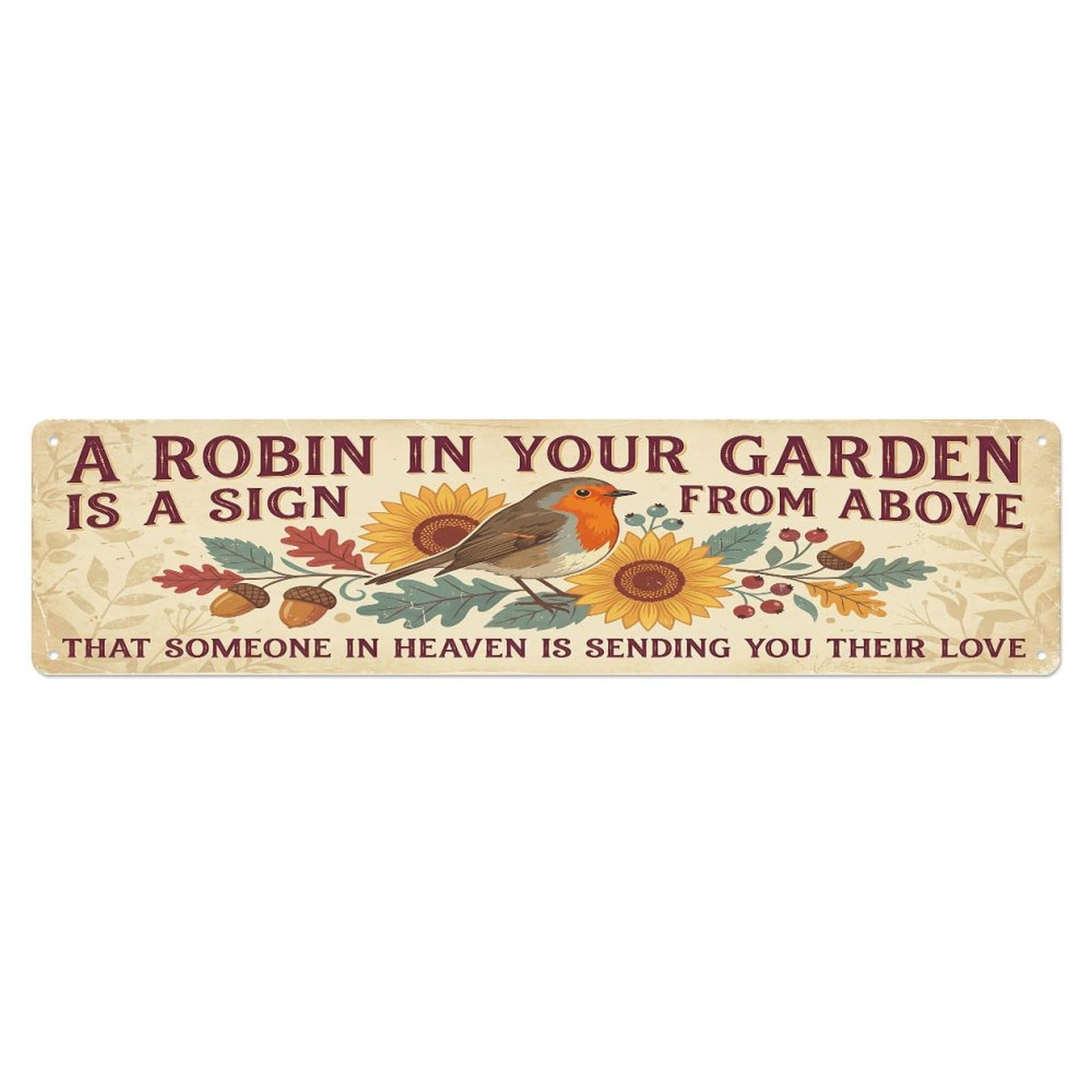 European Robin Heaven Love Sunflower Metal Tin Sign