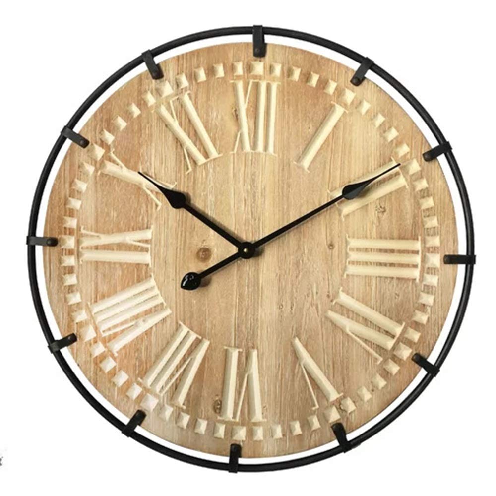 Zegar ścienny żelazny retro salon zegar ścienny drewno grawerowane laserowo wyciszenie kreatywny średnica 60 cm